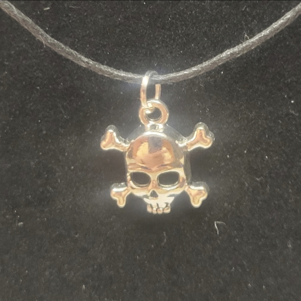 Handcrafted Black Leather and Silver Skull Charm Necklace